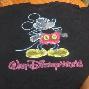 Walt Disney World Neon Mickey Mouse Black Souvenir T-Shirt Size XL